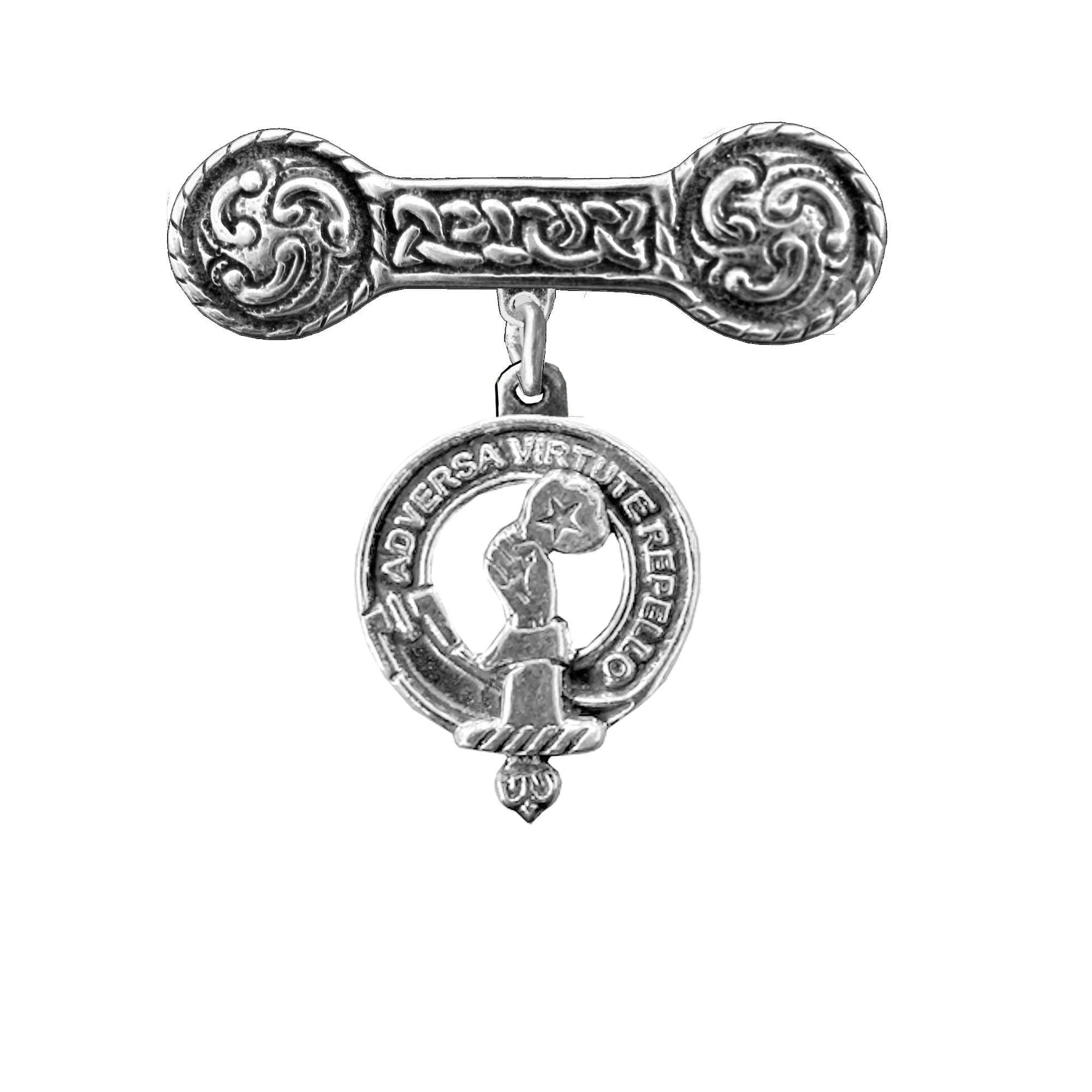 Denniston Clan Crest Iona Bar Brooch - Sterling Silver