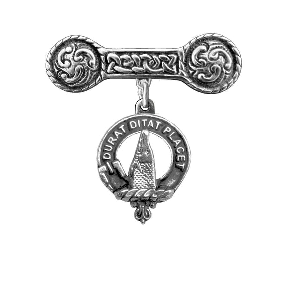 Geddes Clan Crest Iona Bar Brooch - Sterling Silver