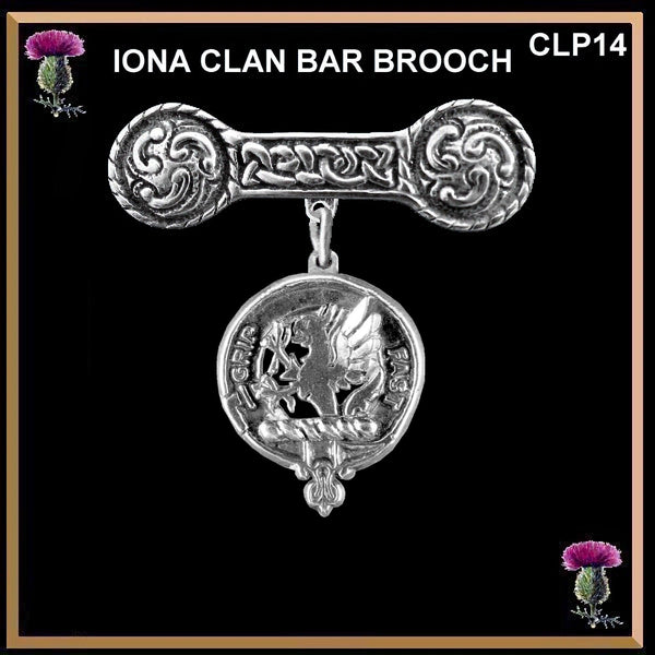 Leslie  Clan Crest Iona Bar Brooch - Sterling Silver