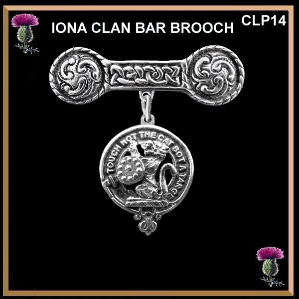 MacBain Clan Crest Iona Bar Brooch - Sterling Silver