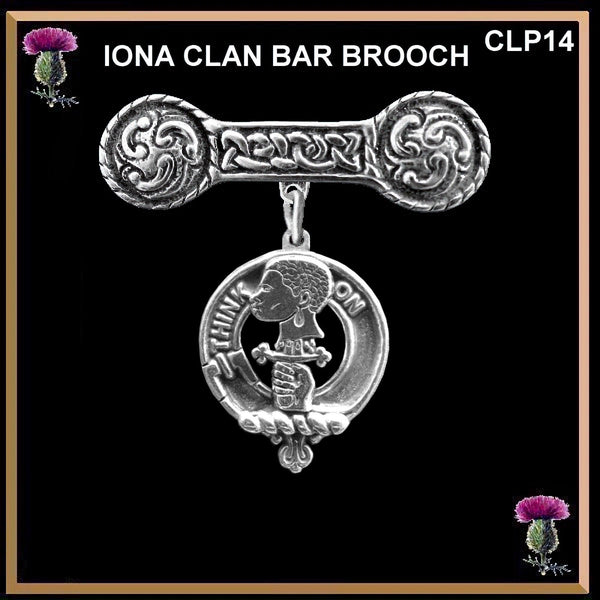 MacLellan Clan Crest Iona Bar Brooch - Sterling Silver