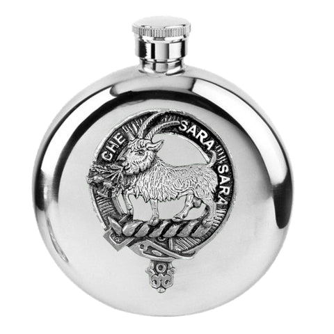 Russell Goat 5oz Round Scottish Clan Crest Badge Stainless Steel Flask