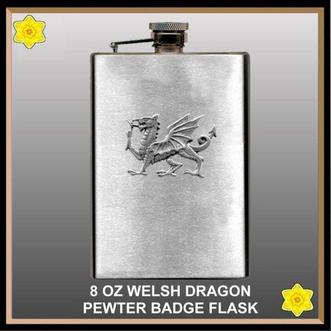8oz  Welsh Dragon Badge Flask Symbol Of Wales