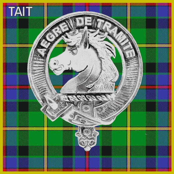 Tait Clan Crest Interlace Kilt Buckle, Scottish Badge
