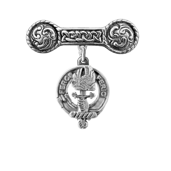 Chisholm Clan Crest Iona Bar Brooch - Sterling Silver