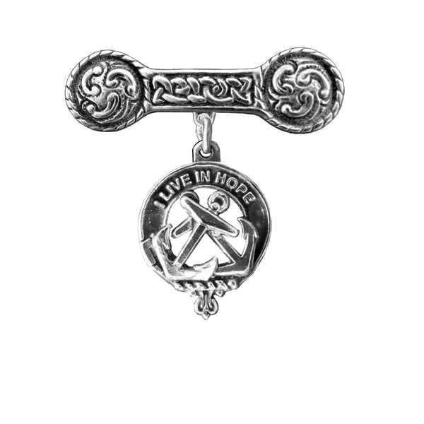 Kinnear Clan Crest Iona Bar Brooch - Sterling Silver