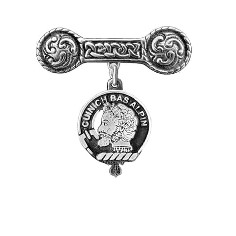 MacAlpine Clan Crest Iona Bar Brooch - Sterling Silver