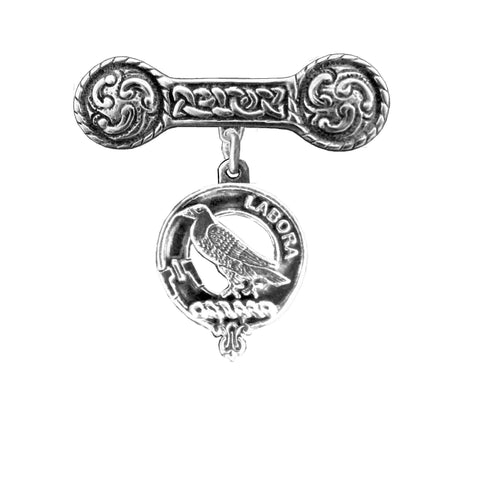 MacKie Clan Crest Iona Bar Brooch - Sterling Silver