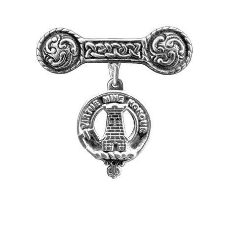 MacLean Clan Crest Iona Bar Brooch - Sterling Silver