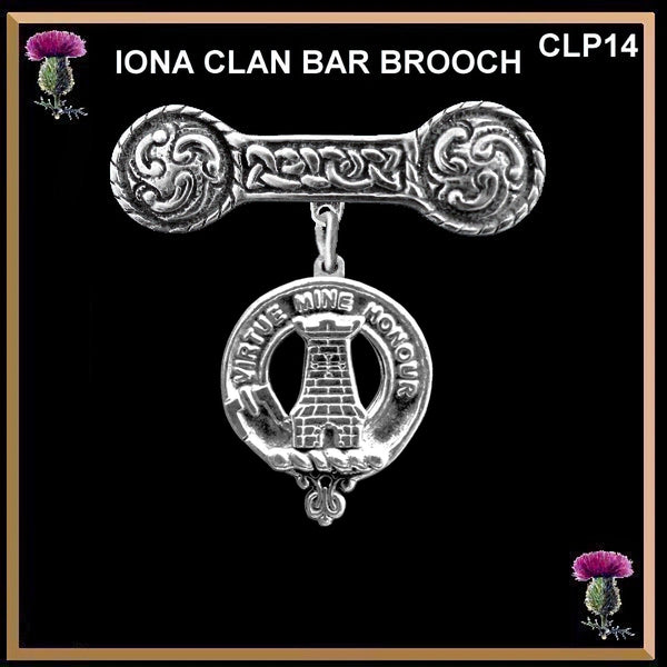 MacLean Clan Crest Iona Bar Brooch - Sterling Silver