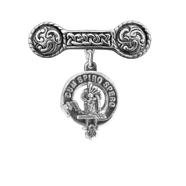 MacLennan Clan Crest Iona Bar Brooch - Sterling Silver