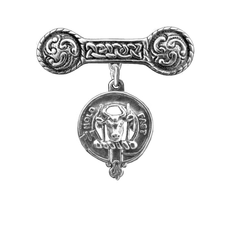 MacLeod Clan Crest Iona Bar Brooch - Sterling Silver
