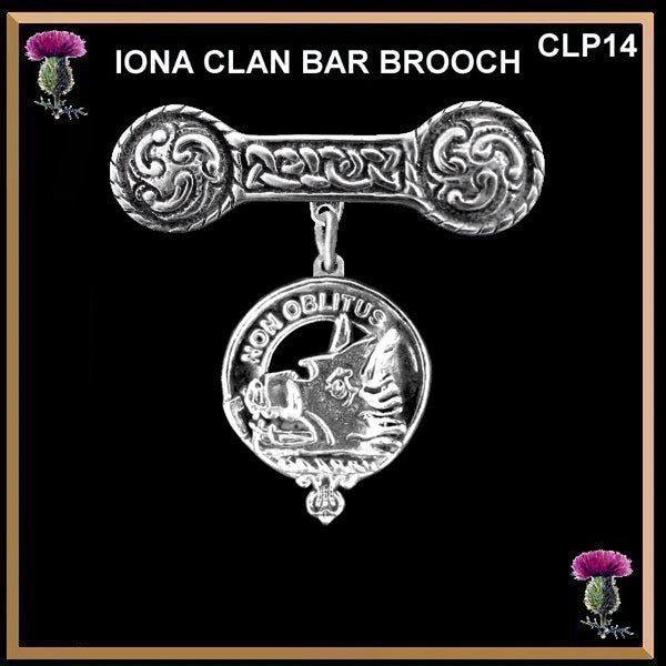 MacTavish Clan Crest Iona Bar Brooch - Sterling Silver