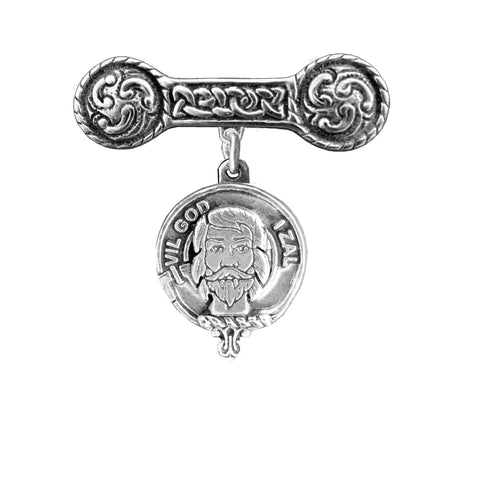 Menzies Clan Crest Iona Bar Brooch - Sterling Silver