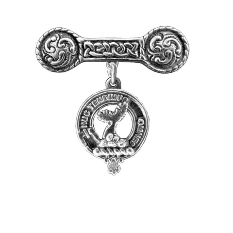 Paterson Clan Crest Iona Bar Brooch - Sterling Silver