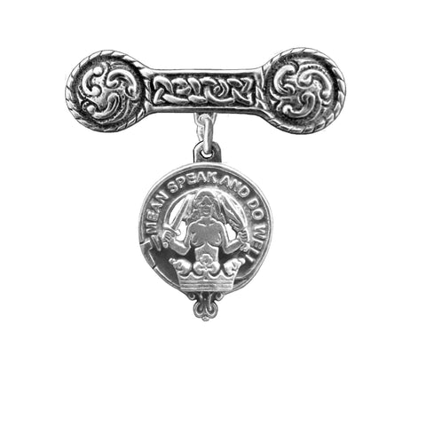 Urquhart Clan Crest Iona Bar Brooch - Sterling Silver