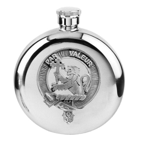 Heron 5oz Round Scottish Clan Crest Badge Stainless Steel Flask