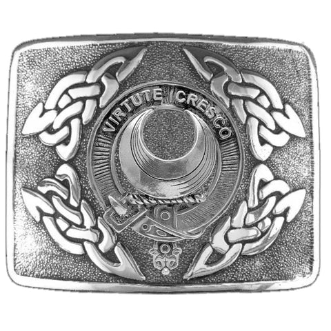 Leask Clan Crest Interlace Kilt Buckle, Scottish Badge