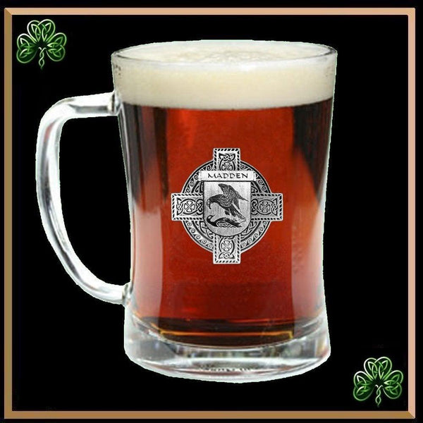 Maddan Irish Coat Of Arms Badge Glass Beer Mug