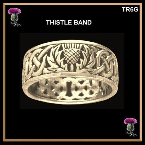 Wild Thistle Ring Gold Scottish Emblem Wedding Band TR6G