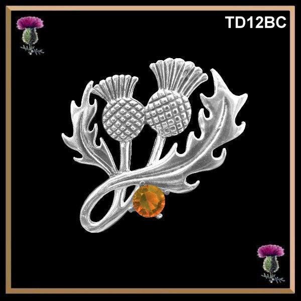 Double Headed Thistle Brooch Scottish Cairngorm Topaz Citrine Amethyst