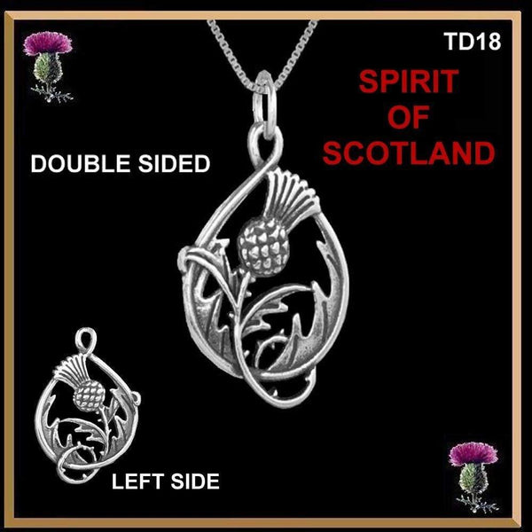 Spirit Of Scotland Double Sided Thistle Pendant ~ Sterling Silver, 10K, 14K Gold