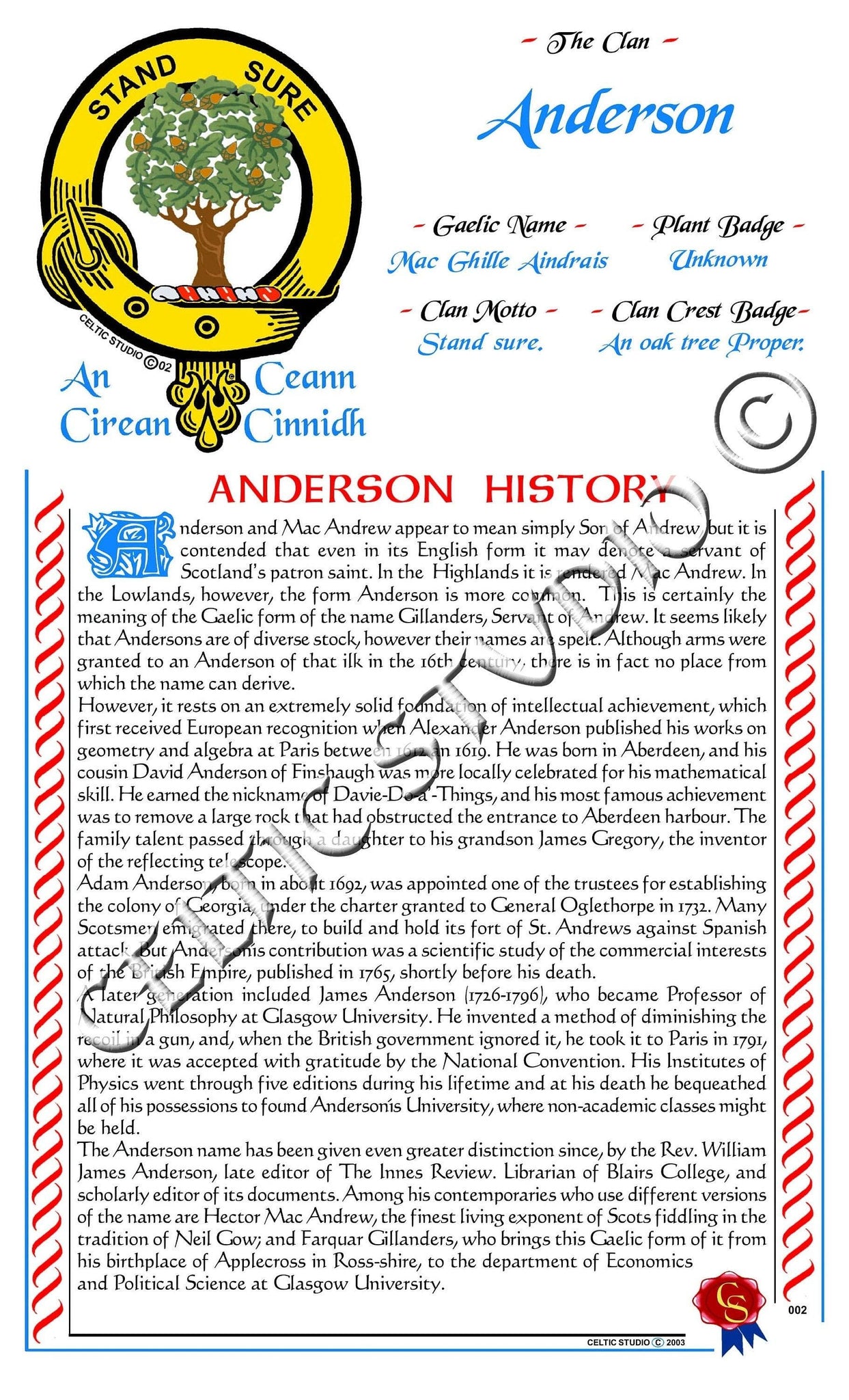 Anderson Scottish Clan History