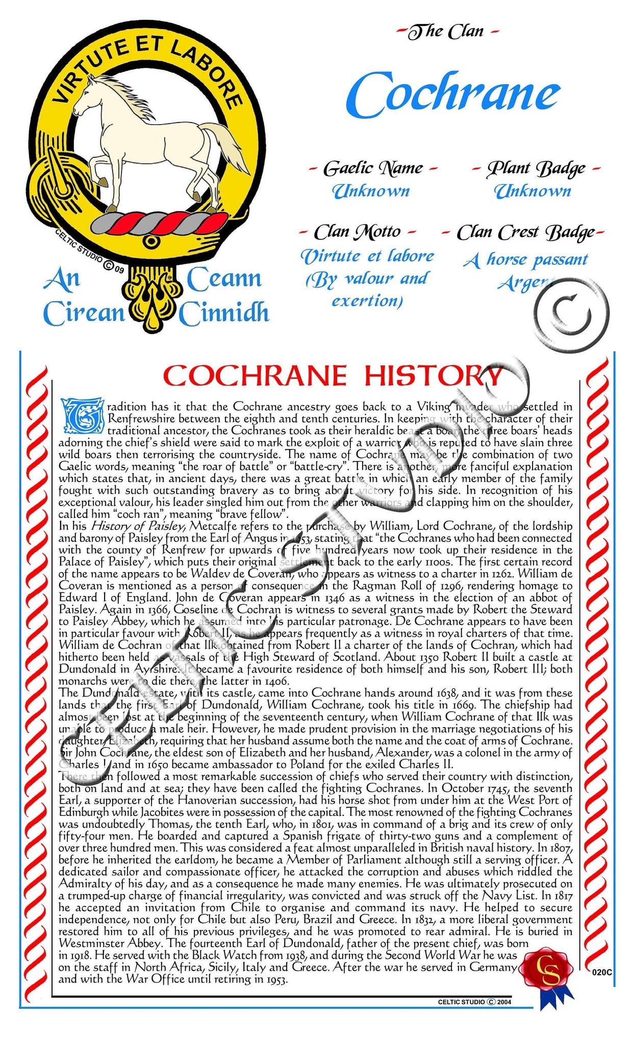 Cochrane Scottish Clan History