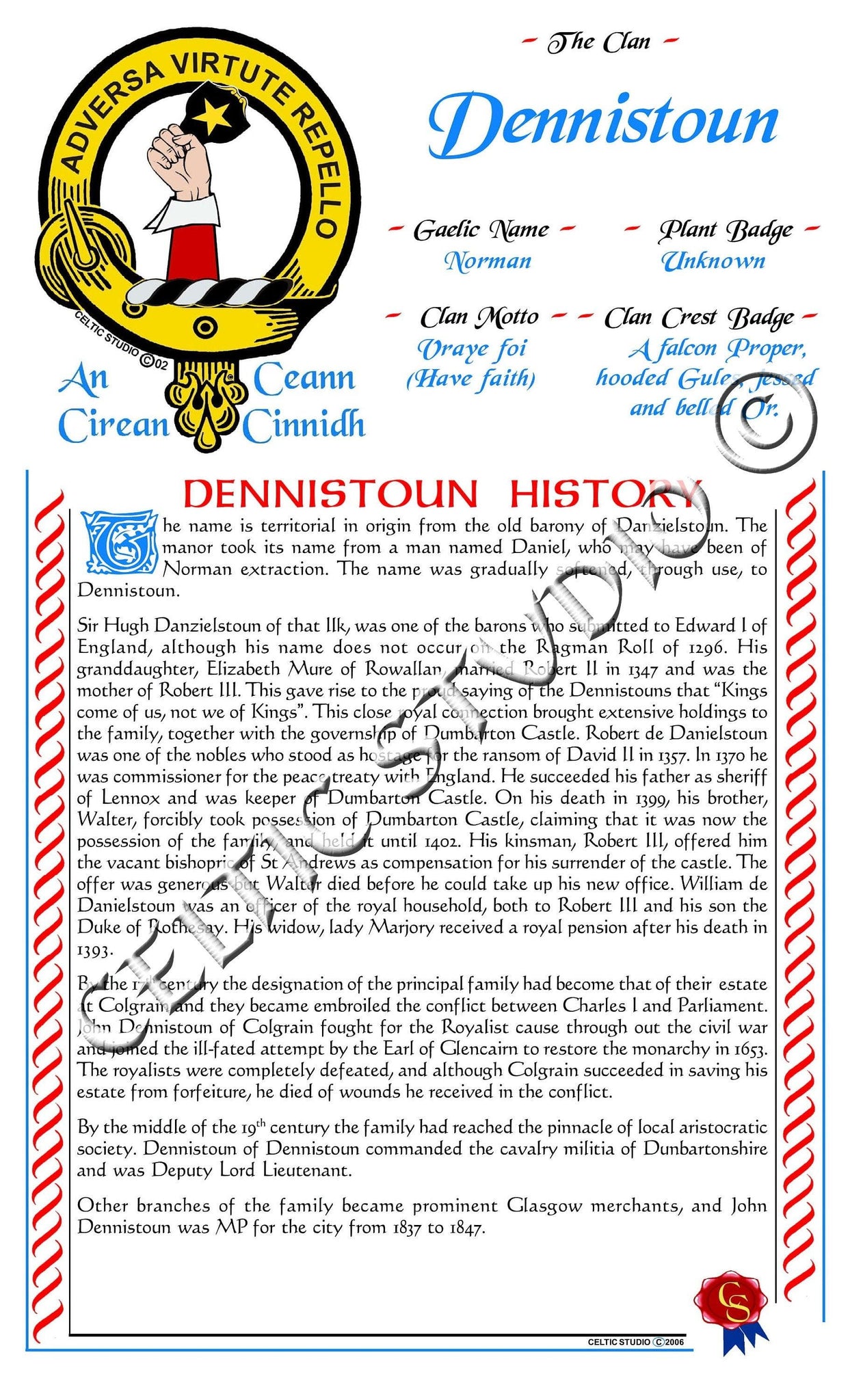 Dennistoun Scottish Clan History