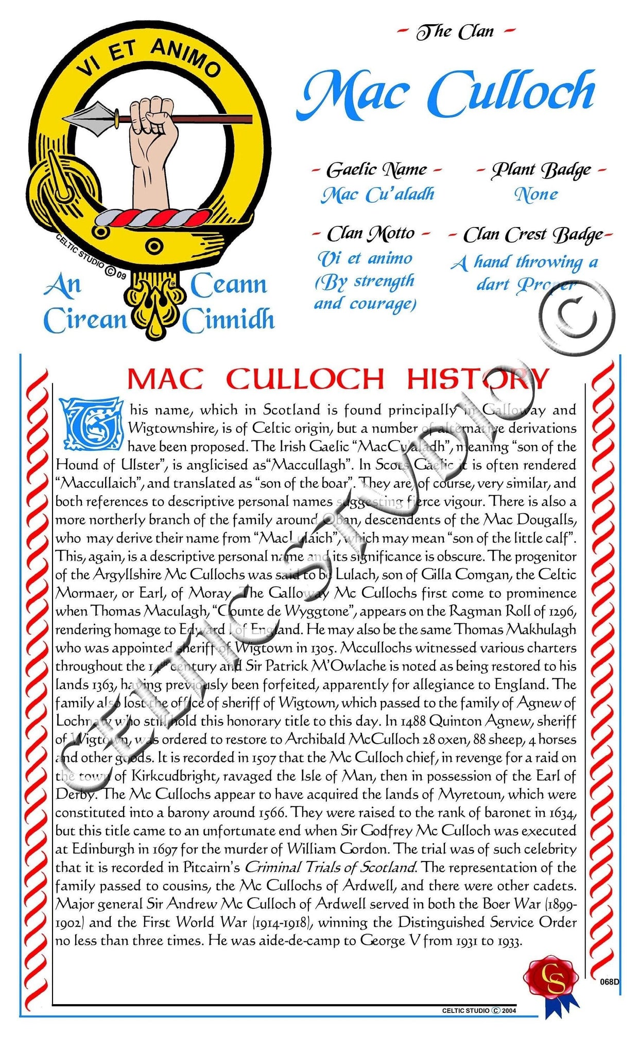 MacCulloch Scottish Clan History