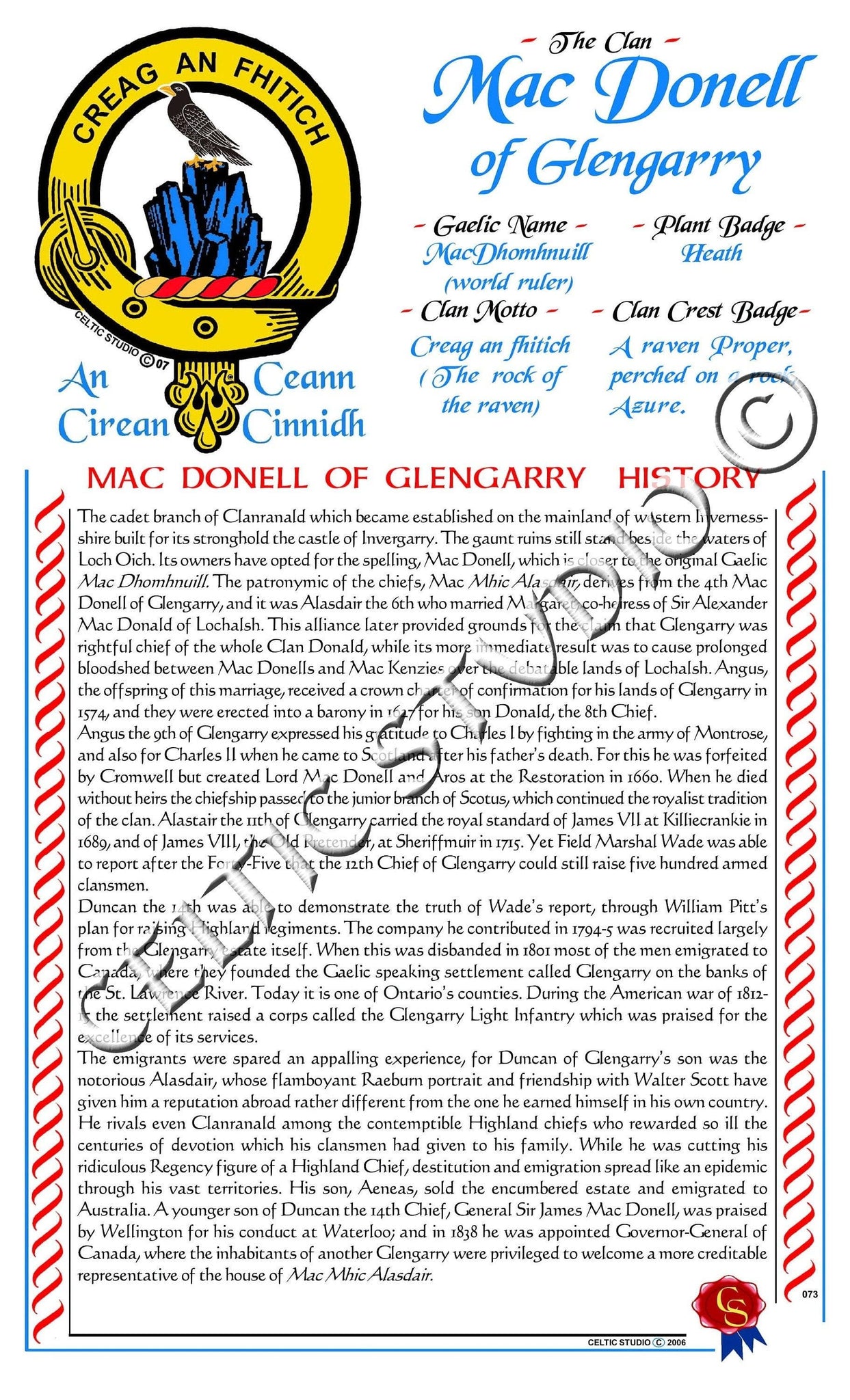 MacDonnell (Glengarry) Scottish Clan History – Celtic Studio