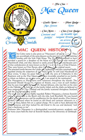 MacQueen Scottish Clan History