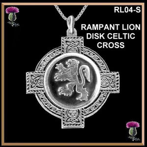 Rampant Lion Disk Celtic Cross Pendant