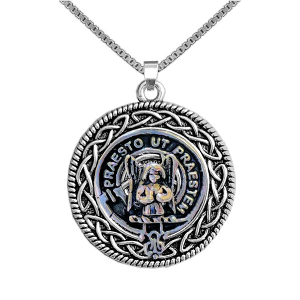 Preston Clan Crest Celtic Interlace Disk Pendant, Scottish Family Crest  ~ CLP06