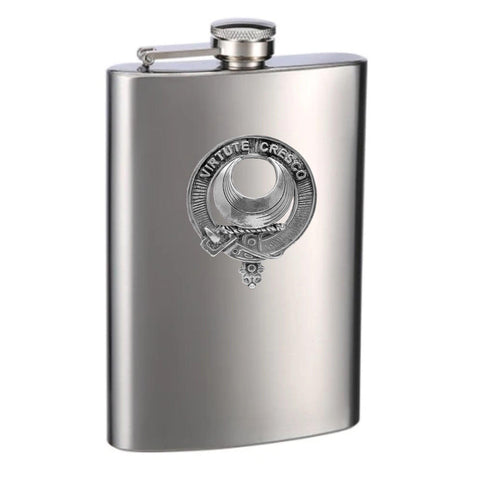 Leask 8oz Clan Crest Scottish Badge Stainless Steel Flask