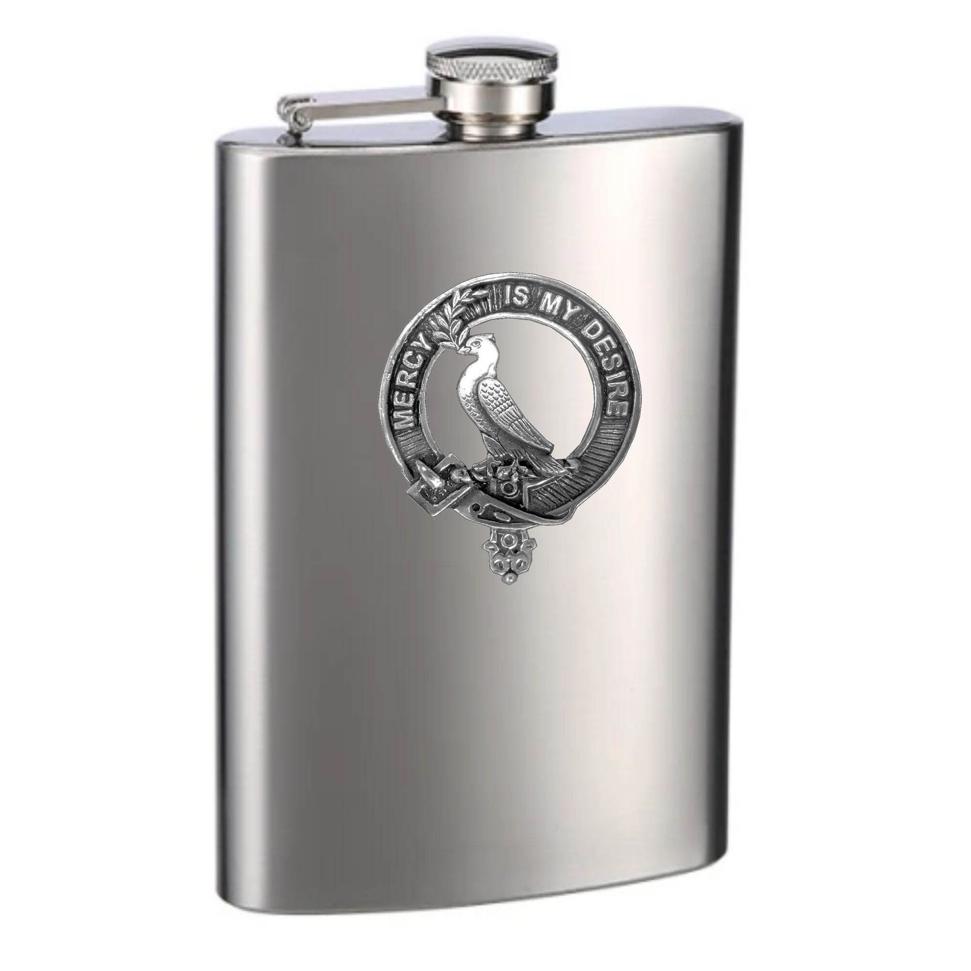Laing (Dove) 8oz Clan Crest Scottish Badge Stainless Steel Flask