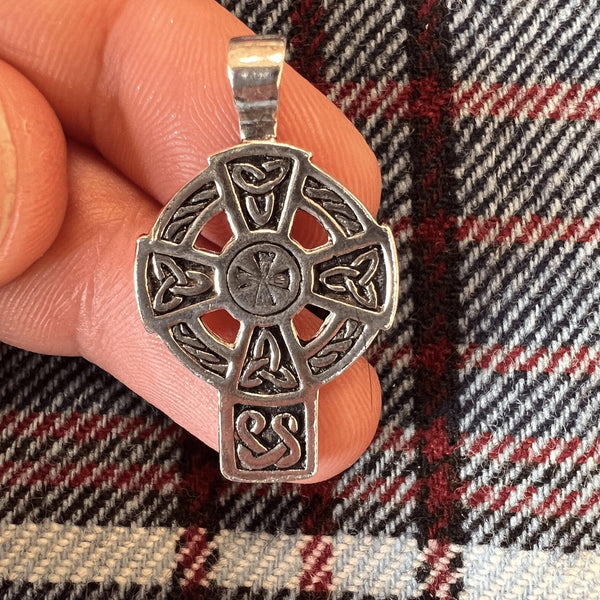 Celtic Triquetra Knot Cross Pendant - Sterling Silver, Irish Cross