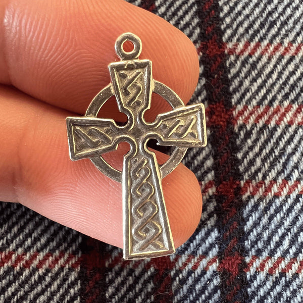 Double Sided Celtic Cross Pendant - Sterling Silver, Irish Cross