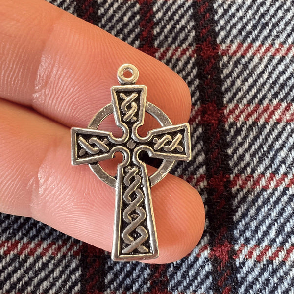 Double Sided Celtic Cross Pendant - Sterling Silver, Irish Cross