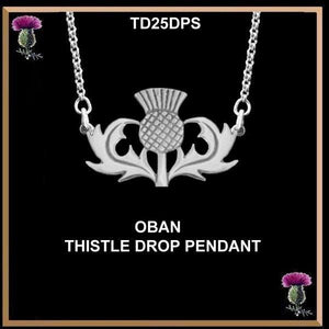 Oban Scottish Thistle Drop Pendant - Sterling Silver