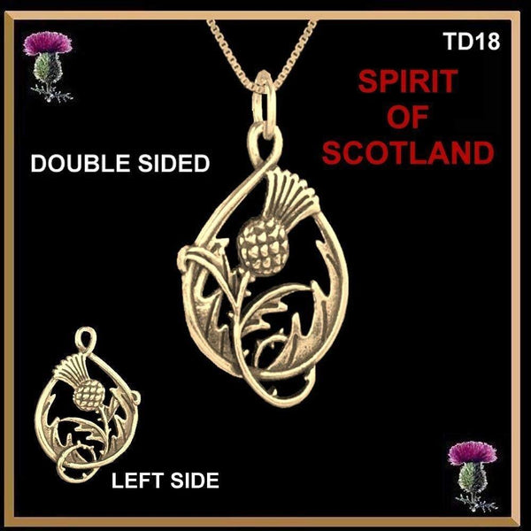 Spirit Of Scotland Double Sided Thistle Pendant ~ Sterling Silver, 10K, 14K Gold