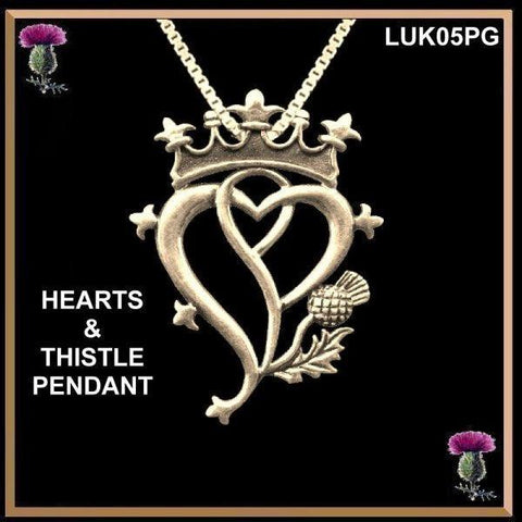Luckenbooth Hearts and Thistle Gold Pendant Scottish Wedding Necklace