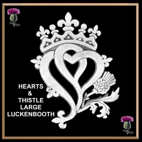 Luckenbooth Hearts and Thistle Large Brooch, Scottish Wedding Pin