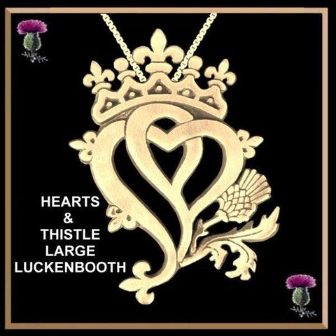 Luckenbooth Hearts and Thistle Gold Pendant, Large