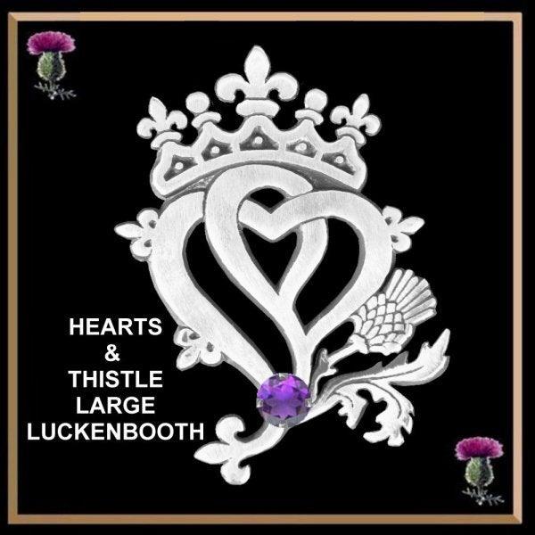 Luckenbooth Hearts and Thistle Large Brooch-Sterling Silver With Stone