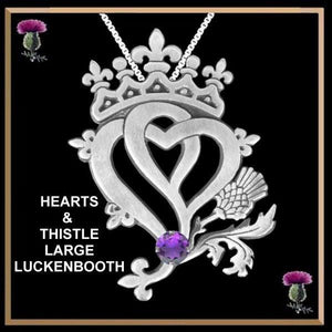 Luckenbooth Hearts and Thistle Large Pendant - Sterling Silver With Stone