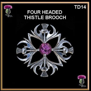 Scottish Thistle Brooch Four Headed - Cairngorm Or Amethyst