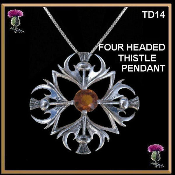 Scottish Thistle Pendant Four Headed - Amethyst Or Cairngorm