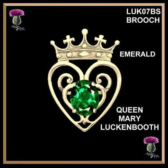 Scottish Luckenbooth Queen Mary Brooch, Gold Gemstone Pin