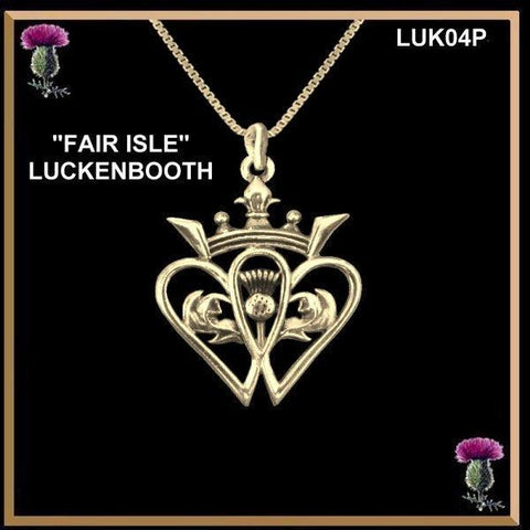 Luckenbooth Pendant, Fair Isle, Scottish Wedding - 10K or 14K Solid Gold